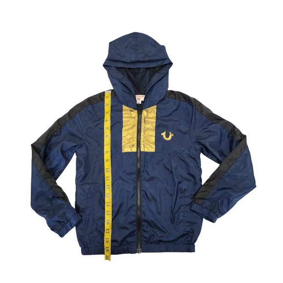 True Religion Youth Boys Navy Foil Print Hooded Windbreaker‎ , Size 7 - Picture 4 of 7